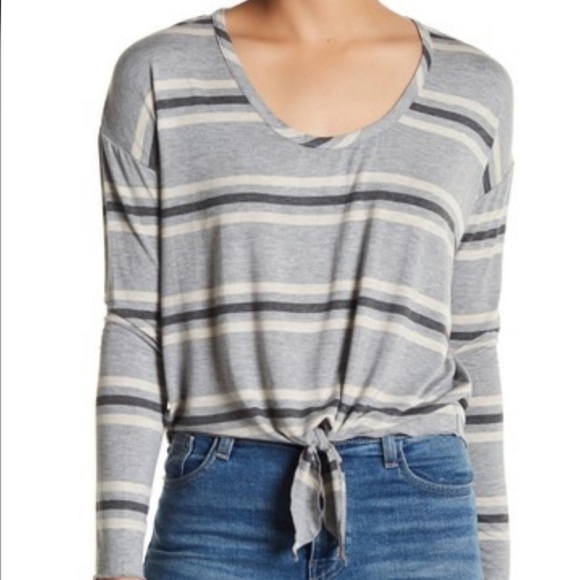 Chaser Long Sleeve Striped Tie-Front Shirt - Picture 1 of 4